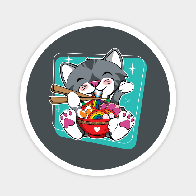 LGBTQ Rainbow Cat Ramen Magnet by CuddleswithCatsArt